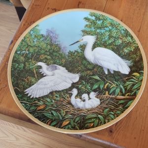 Snowy Egret Display Plate Fine China 9" New!